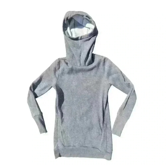 Fabletics Funnel Neck Tunic Hoodie Sweatshirt Small Thumbholes Grey Kangaroo - Picture 1 of 7